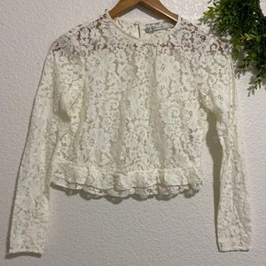 Zara Trafaluc Cream Lace Long Sleeve Crop Top